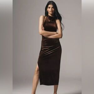 BHLDN Holly Halter Brown Velvet Dress